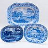 Three English Blue and White Transfer Printed Platters with Bucolic Scenes