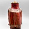 Japanese Red Lacquer Basket Mounted as a Lamp