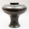 Japanese Shaped Bronze Urn with Raised Lotus Decoration