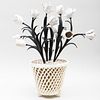 Contemporary White Porcelain Cachepot and Porcelain Mounted TÃ´le Tulips