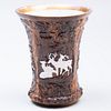 English Porcelain Cup Molded with Stags and Forest Relief