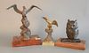 Group of Three Bronze Bird Sculptures to include: 
'Albatross' by Adam Materno; owl by Doris MacClintock; along with a small gilt bronze eagle
Height 