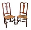Pair of Queen Anne Side Chairs
having rush seats on bold turned stretchers and Spanish feet
height 40 1/2 inches