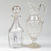 Cut Glass Decanter and Stopper and a Cut Glass Ewer