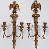 Pair of Federal Style Giltwood Eagle Form Two-Light Sconces