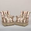 Pair of Cotton Tufted Upholstered Club Chairs with Fringe