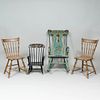 Two Painted and Stenciled Rocking Chairs and a Pair of Painted Side Chairs