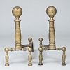 Pair of Brass Left and Right Ball Top Andirons