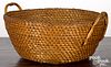 Large handled rye straw basket, 19th c.