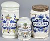 Three Delft apothecary jars, 18th c.