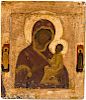 A RUSSIAN ICON OF THE TIKHVINSKAYA MOTHER OF GOD, OLD BELIEVERS, PROBABLY 19TH CENTURY IN THE STYLE OF 17TH CENTURY