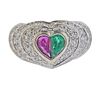 18k Gold Diamond Emerald Ruby Heart Ring 