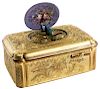 AN ANTIQUE GILT BRASS AND ENAMEL MUSIC BOX WITH A MECHANICAL SINGING BIRD, 19TH-20TH CENTURY