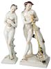 A PAIR OF PAINTED PORCELAIN FIGURES OF VENUS AND A HIRTE, MEISSEN, AFTER A MODEL BY PAUL SCHEURICH