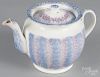 Purple and blue rainbow spatterware teapot, 19th c., 5 3/4'' h.