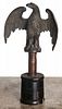 Three metal eagle finials, ca. 1900, one bronze, one iron, and one tin, tallest - 12''.