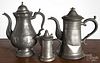 Two pewter coffee pots, 19th c., one impressed Charles Yale Wallingford, 11 1/2'' h.