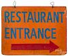 Painted plywood Restaurant Entrance sign, mid 20th c., 18'' x 24''.