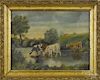 Pair of American oil on canvas bucolic landscapes, late 19th c., signed W.C. Hollman, 9'' x 12''.