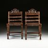 A PAIR OF SPANISH COLONIAL STYLE LEATHER UPHOLSTERED AND STAINED WOOD SIDE CHAIRS, LATE 20TH CENTURY,