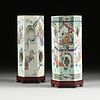 A MATCHED PAIR OF CHINESE FAMILLE ROSE PORCELAIN HEXAGONAL HAT STANDS,