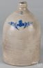American stoneware jug, 19th c., with cobalt floral decoration, 14'' h.