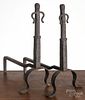Pair of wrought iron figural andirons, ca. 1900, 17 1/4'' h.