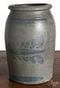 Western Pennsylvania stoneware jar, 19th c., with horizontal lines and foliate spray, 9 3/4'' h.