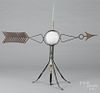 Tin and copper weathervane, 19th c., with milk glass lightning ball, 29 3/4'' h.