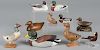 Miniature duck decoys, 19th/20th/21st c., to include two German composition, a cast iron paperweight