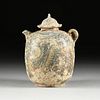 AN UNUSUAL VIETNAMESE/ANNAMESE BLUE AND WHITE PORCELAIN LIDDED WINE POT, SHIPWRECK ARTIFACT, 15TH/16TH CENTURY, 