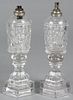 Pair of colorless Sandwich glass fluid lamps, mid 19th c., 11'' h.