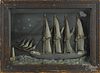 Carved and painted ship diorama of the Amelia, late 19th c., 17 1/2'' x 23 1/4''.