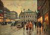 ÉDOUARD CORTÈS (French 1882-1969) A PAINTING, "Palais Garnier and Automobiles at Sunset,"