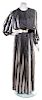 * A Bill Blass Black and White Silk Pleated Gown,
