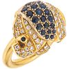 RING WITH SAPPHIRES AND DIAMONDS IN 18K YELLOW GOLD Weight: 13.0 g. Size: 4 ¾   20 Round cut sapphires ~0.60 ct ...