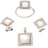 SET OF PENDANT, RING AND PAIR OF EARRINGS WITH MOTHER OF PEARL AND DIAMONDS IN 18K WHITE GOLD, TOUS