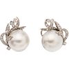 PAIR OF EARRINGS WITH HALF PEARLS AND DIAMONDS IN 12K WHITE GOLD Weight: 16.0 g. Size: 0.86 x 0.98" (2.2 x 2.5 cm)