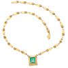 18K YELLOW GOLD CHOKER WITH EMERALD AND DIAMONDS  Carabiner clasp. Weight: 20.3 g. Length: 15.9" (40.5 cm)