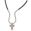 NECKLACE AND CROSS IN 18K WHITE GOLD AND RUBBER, ZANCAN Necklace with carabiner clasp. Length: 19.8" (50.5 cm)
