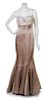 * A Dennis Basso Champagne Strapless Gown, No Size.