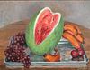 Henry H. Strater, Am. 1896-1987, "Ripe Bananas and Watermelon" Ogunquit, Maine August 1960, Oil on Masonite, framed