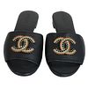 Chanel Black Leather Enamel CC Sandals