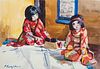 Emily Muir, Am. 1904-2003, "The Japanese Dolls" 1929, Watercolor on paper, matted and framed under glass