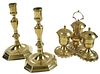 Pair Brass Candlesticks and Ink Stand