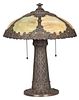 Miller Art Nouveau Slag Glass and Metal Table Lamp