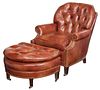 Contemporary Tufted Leather Club Chair and Ottoman
