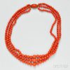 Triple Strand Coral Bead Necklace