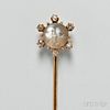 Antique 14kt Gold, Carved Moonstone, and Diamond Stickpin