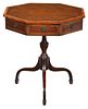 Regency Style Inlaid and Leather Inset Drum Table